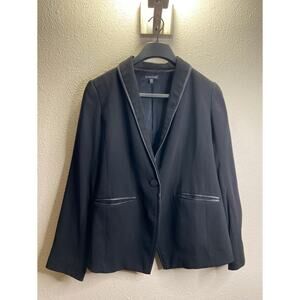 Eileen Fisher Women Black Leather Trim Shawl Collar Blazer Size 8